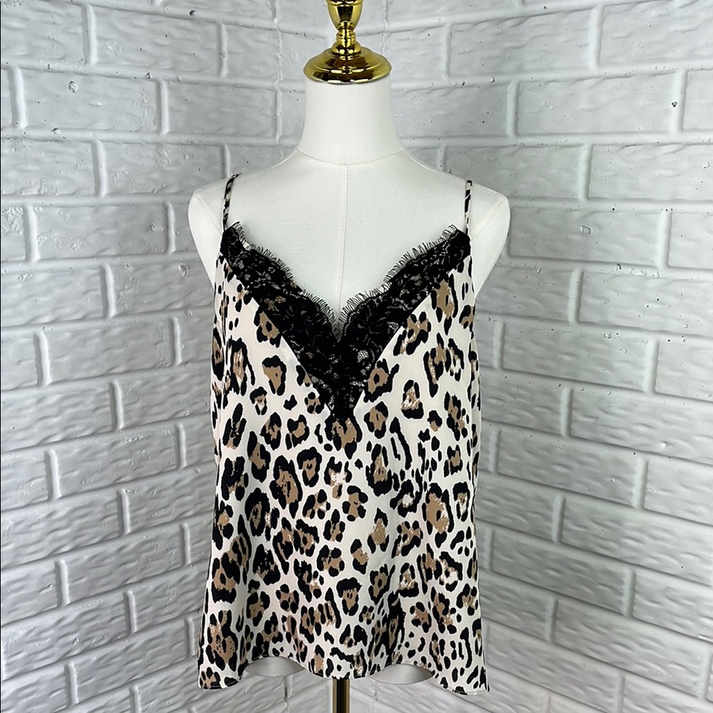 SOCIALITE CAMISOLE BLOUSE LEOPARD PRINT WITH LACE LINED SPAGHETTI STRAP SZ LG